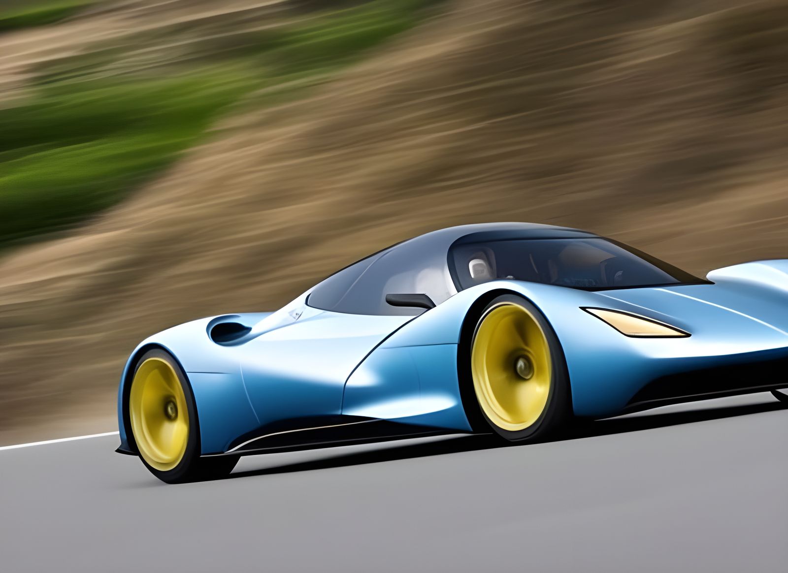 Futuristic Three-Seat Car in Hyperreal Photoillustration