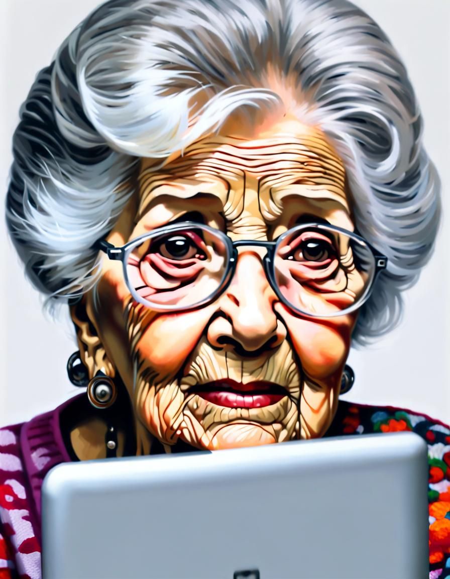 Grandmother and Computer Password in Hyperrealism Art