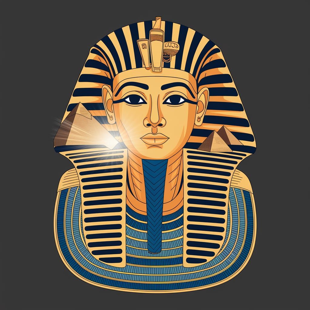 Ancient Egyptian Gold Funerary Mask Embedded with Giza Pyram...