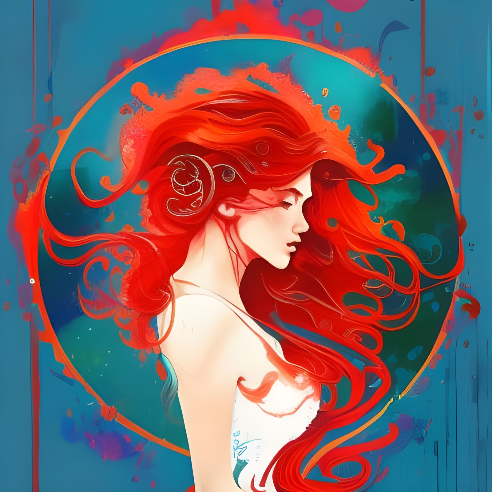 Hispanic Girl with Red Hair in Gouache Painting Style