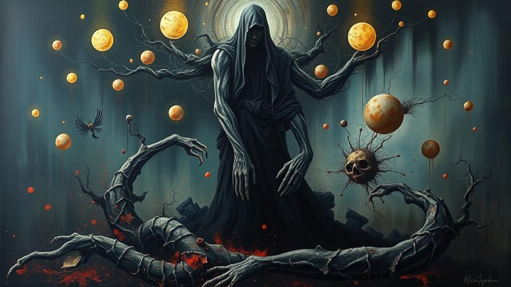 Dark Figure in Pre-Apocalyptic Dystopian Chaos