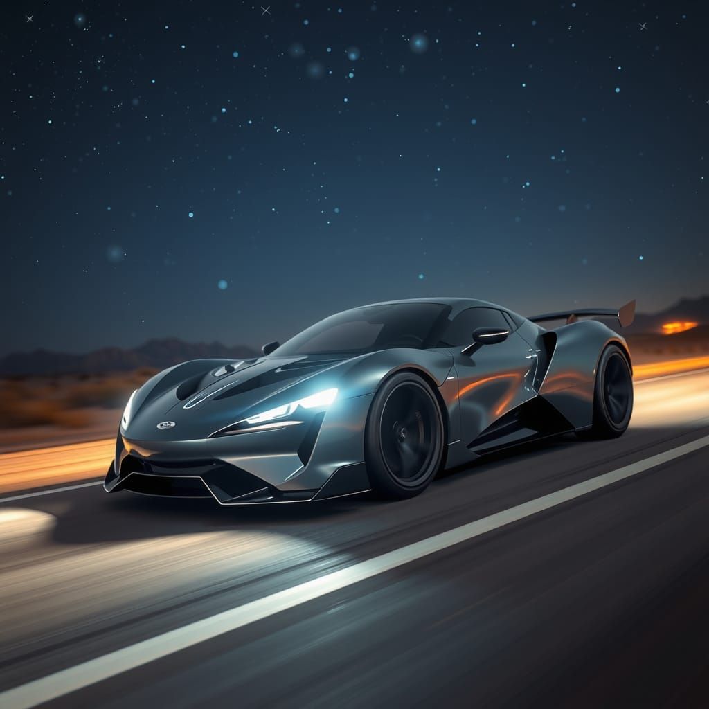 Futuristic Supercar Speeding Down Desert Highway