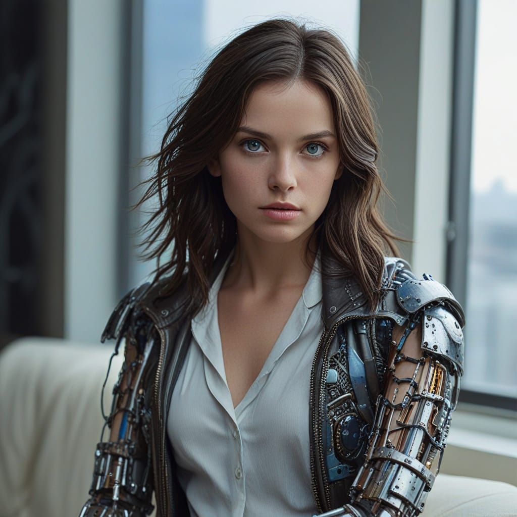 Cyberpunk Robot Portrait in Metallic Blue and Neon