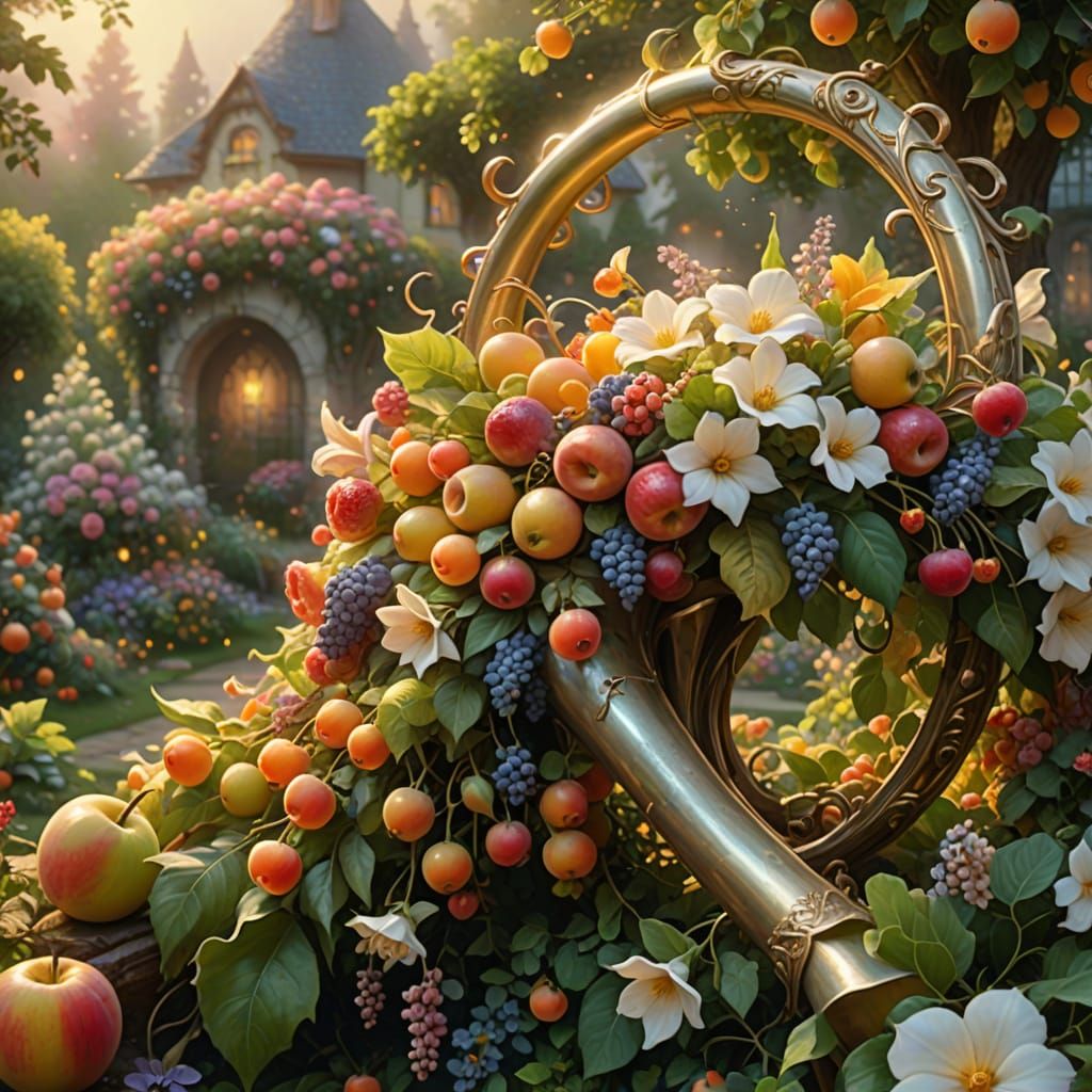 Lush Fantasy Garden with Golden Hour Lighting