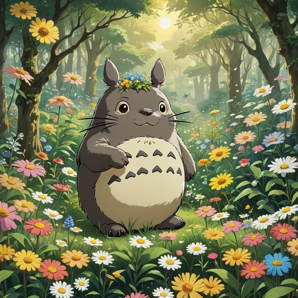 Totoro in Sunny Forest: Anime Style