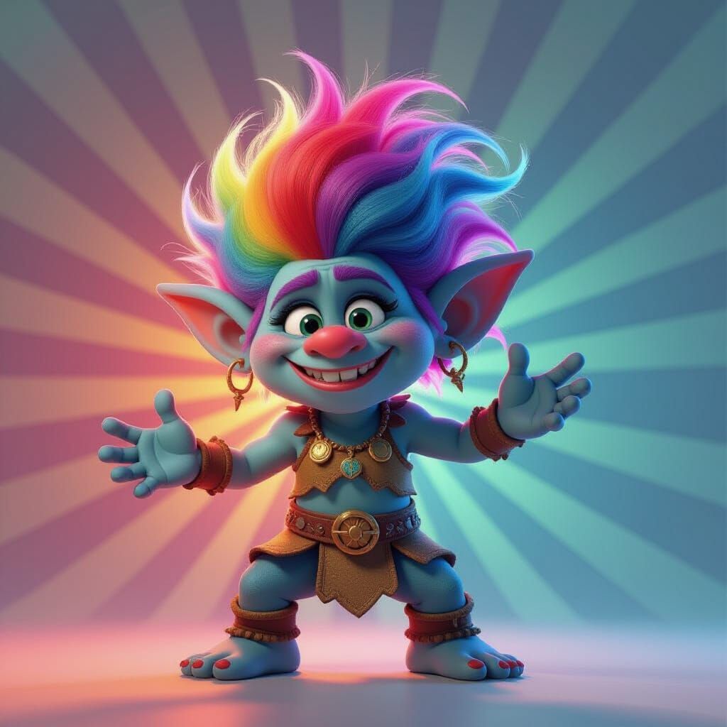 Rainbow Troll in Animated 3D Style