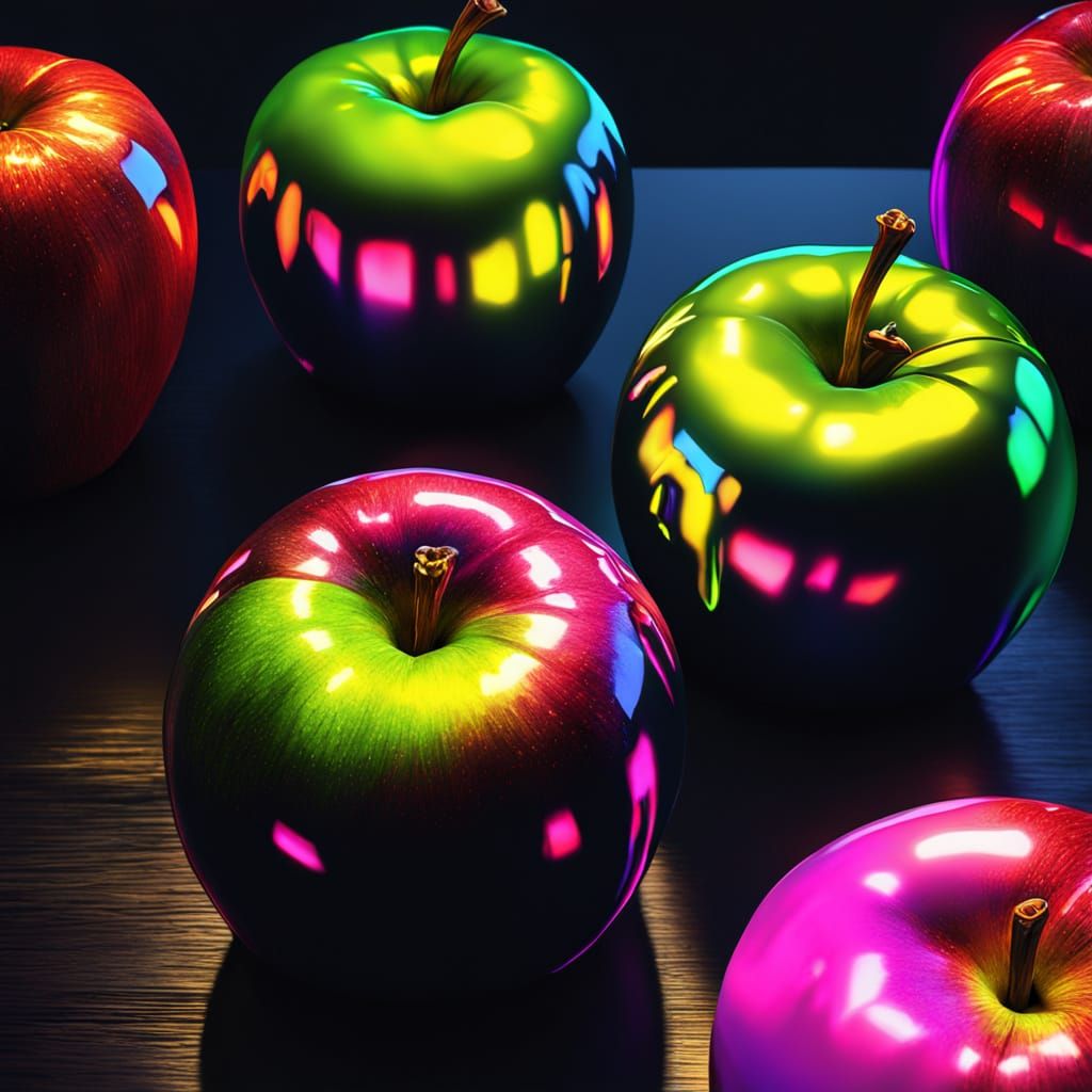 Fluorescent Apples Still Life, Digital Painting