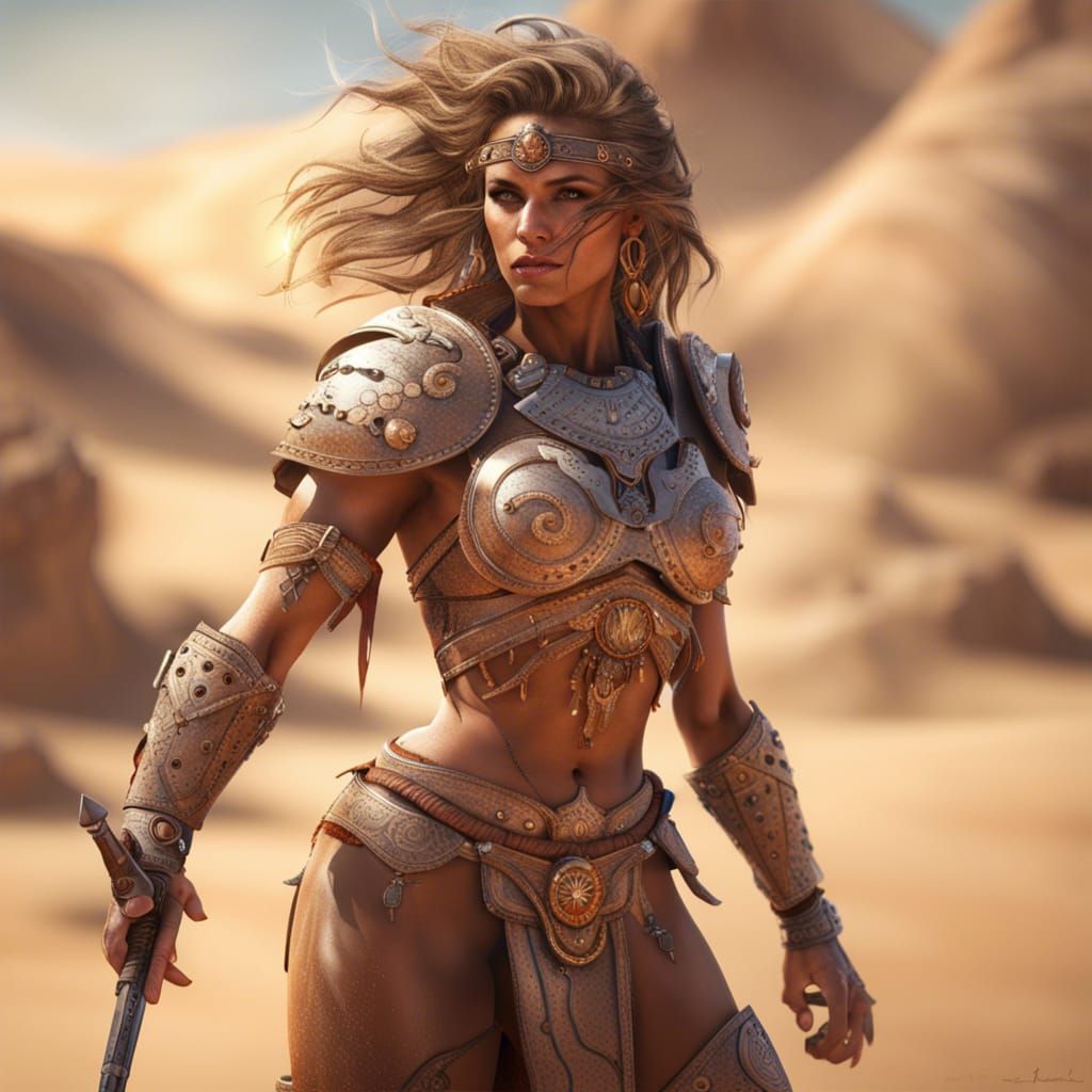 Desert Warrior Woman in Hyperrealistic Style