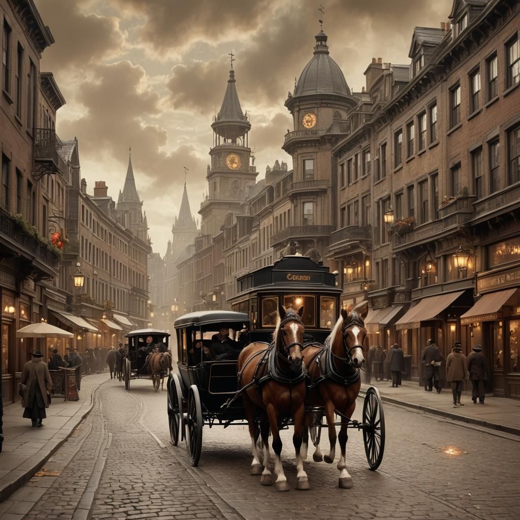 Victorian Street Scene in Sepia Tones