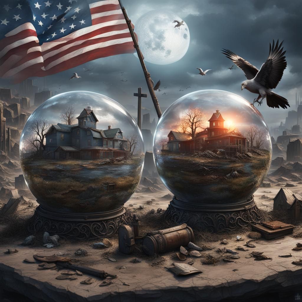 Post-Apocalyptic Twins with Crystal Ball in Matte Painting
