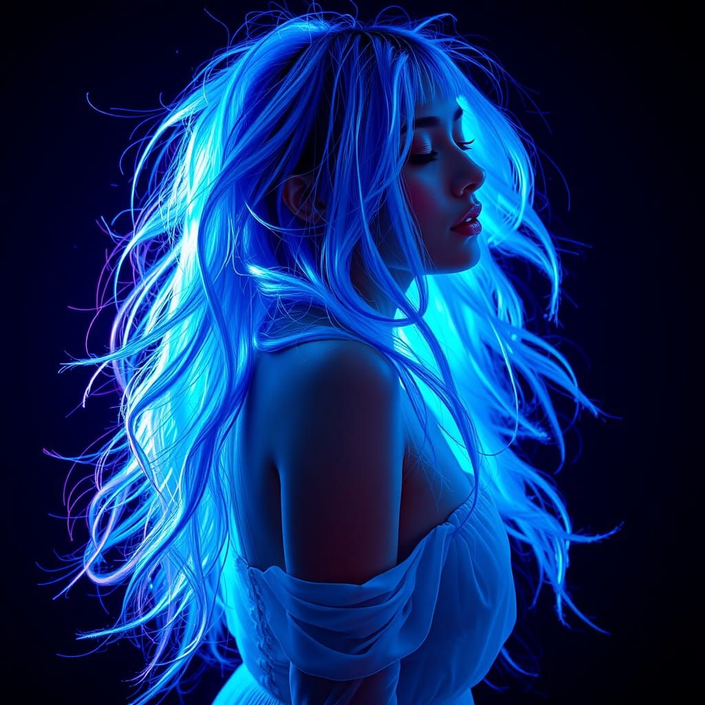 Radiant Woman with Electric Blue Neon Hair