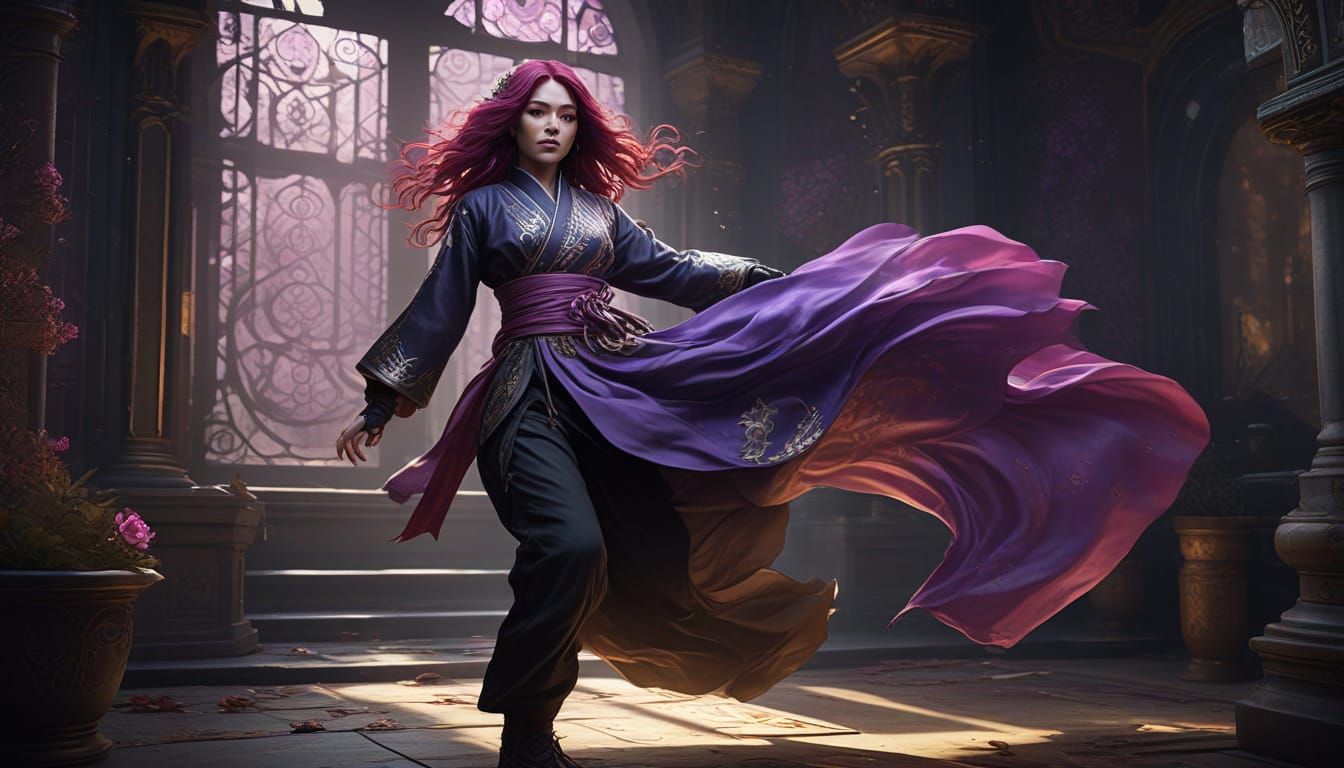 Dark Taekwondo Warrior in Vibrant, Art Nouveau-Inspired Styl...