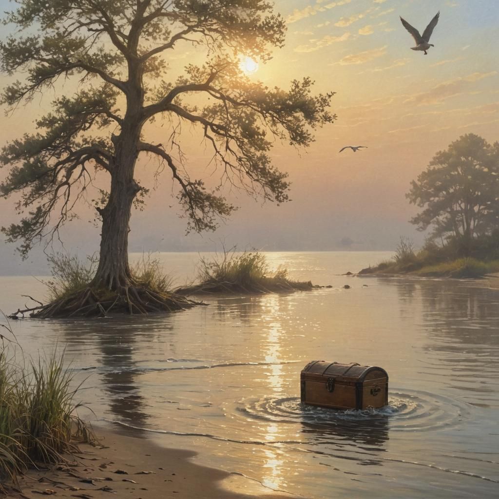 Golden Hour Treasure on Oak Island: Impressionist Painting