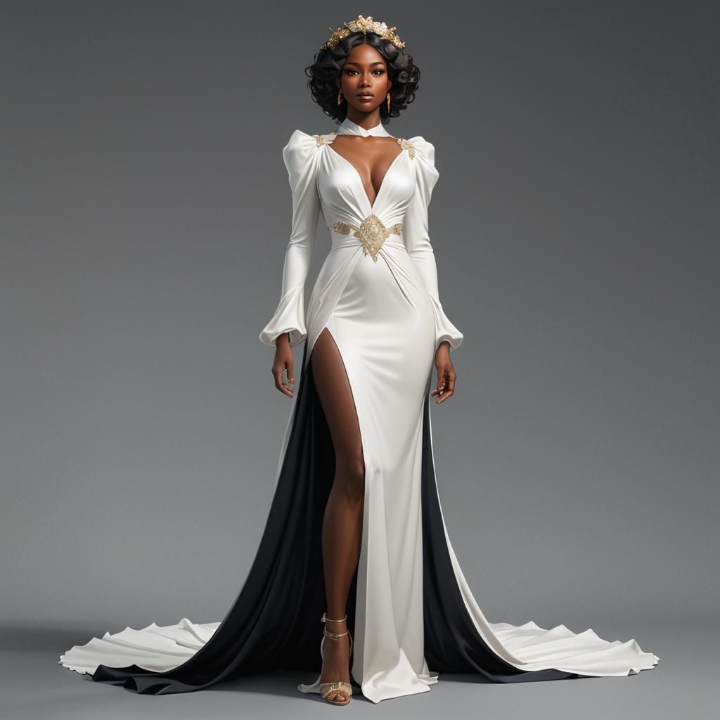 Black Woman in White Gown: Hyperdetailed Portrait