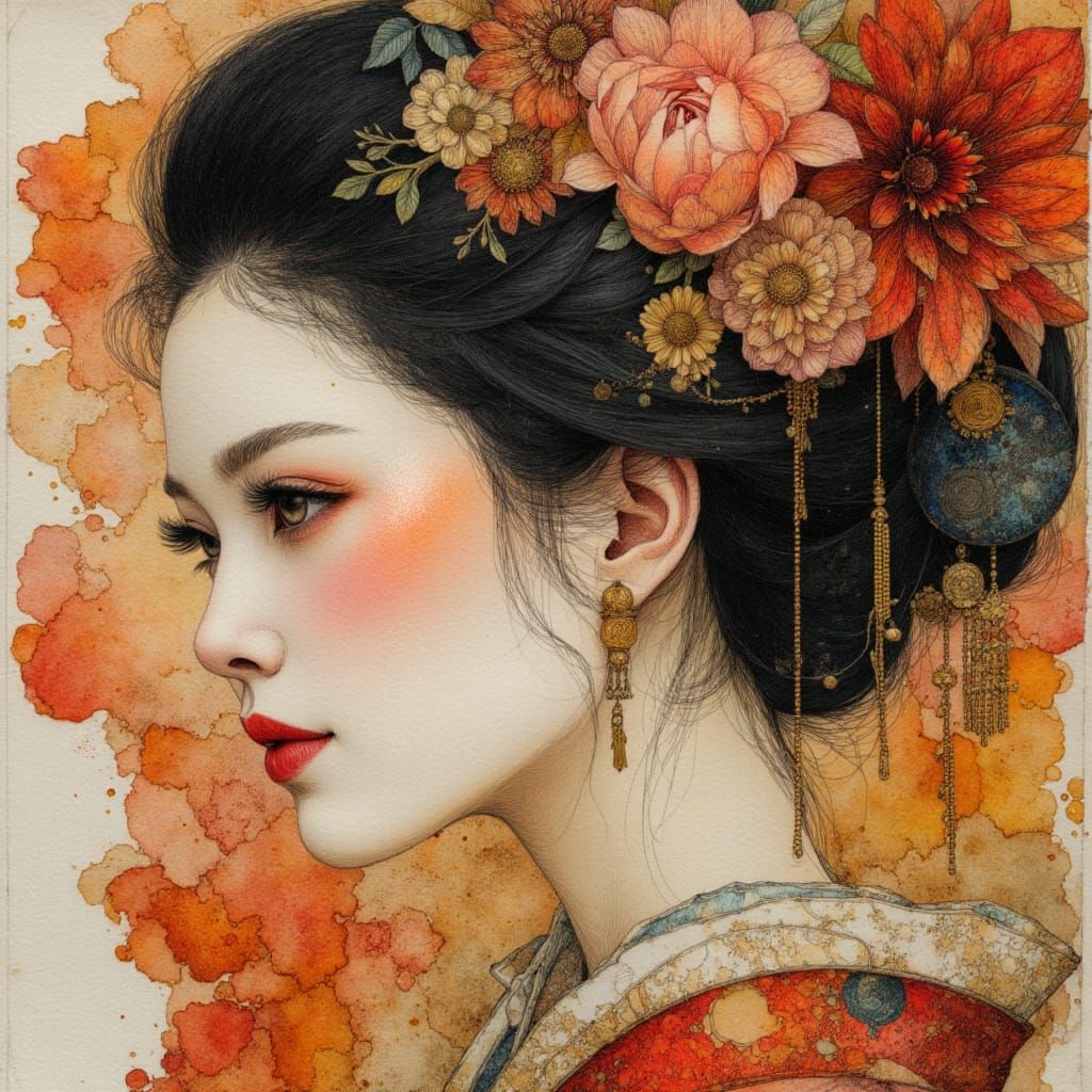 Geisha in Dark Romantic Gothic Style