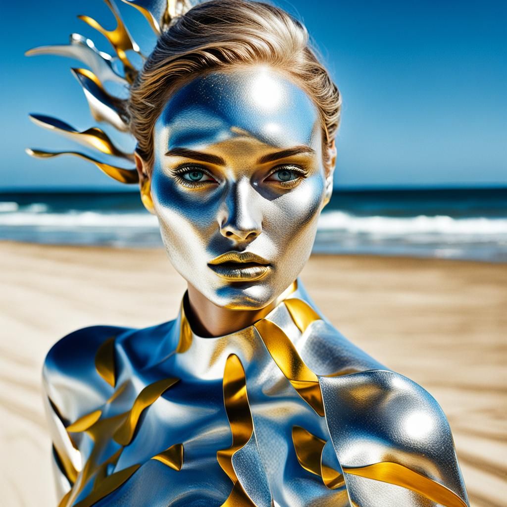 Abstract Surrealist Photo of Model in Gold and Silver