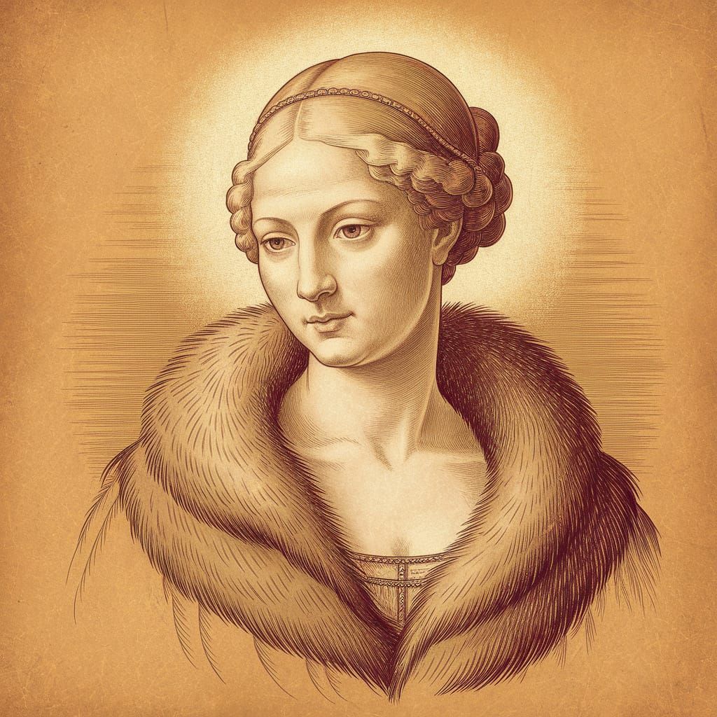 Pencil Portrait of a Stunning Young Woman with Fur Shawl