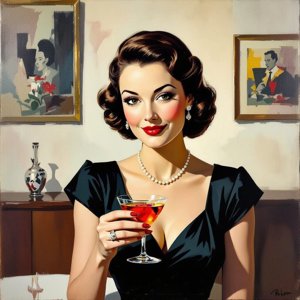 1950s Woman with Unnerving Smile in Suburban Home