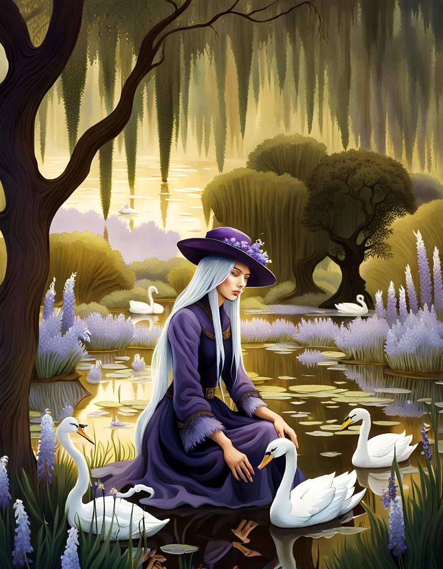 Fantasy Girl in Meadow, Surreal Romantic Illustration