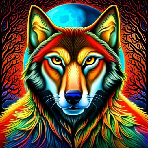 Hyperrealistic 3D Wolf in Forest with Moon
