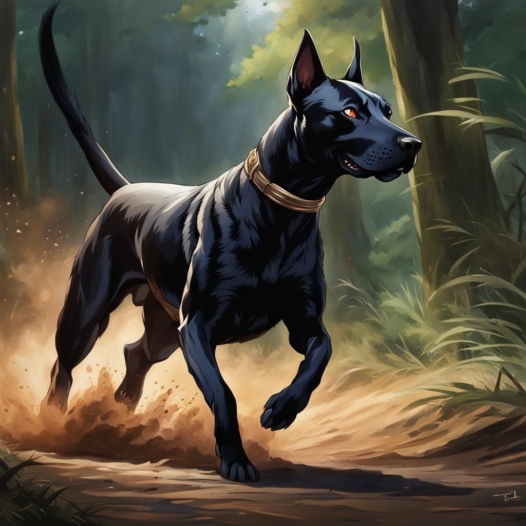 Black Thai Ridgeback Running in Anime Style