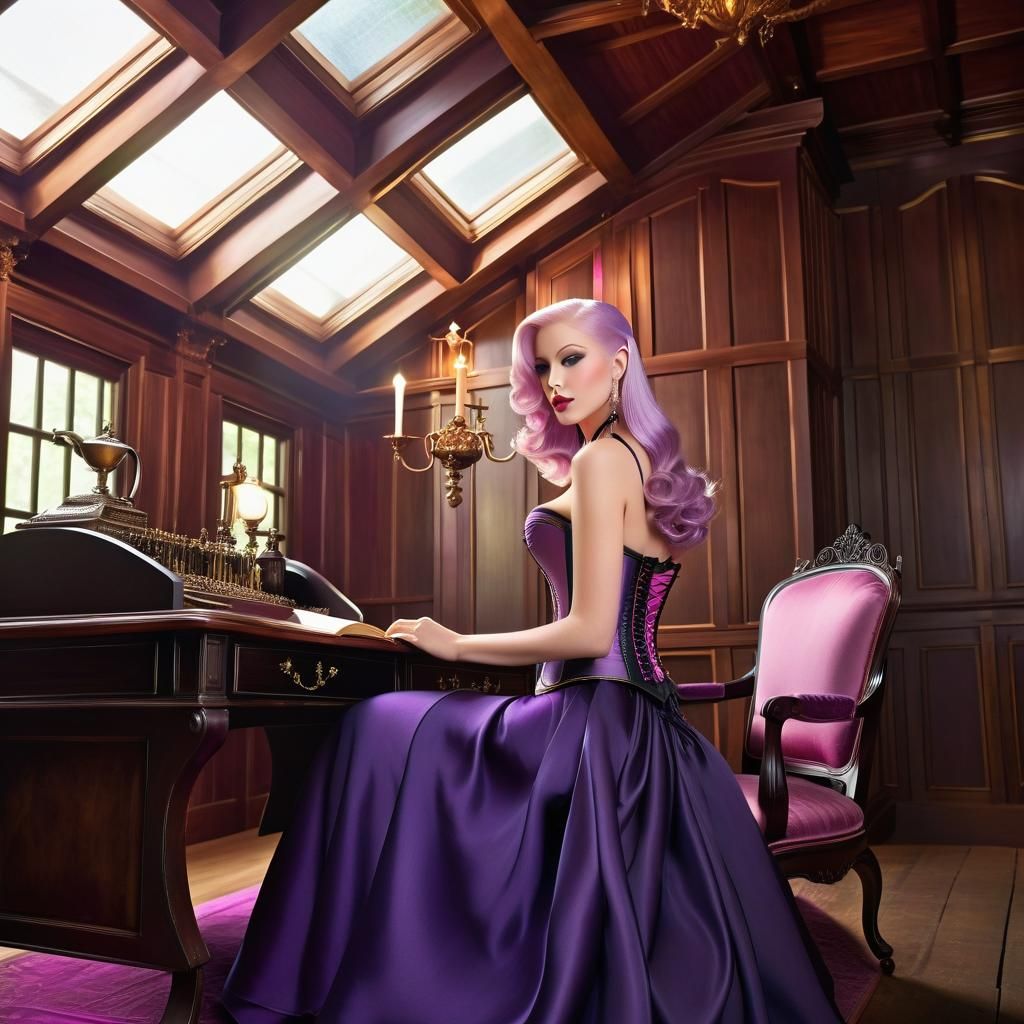 Elegant Woman in Antechamber, Anime Style