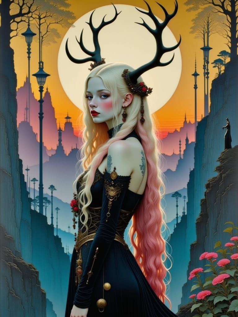 Gothic Unseelie Queen in Rich Sunset Hues