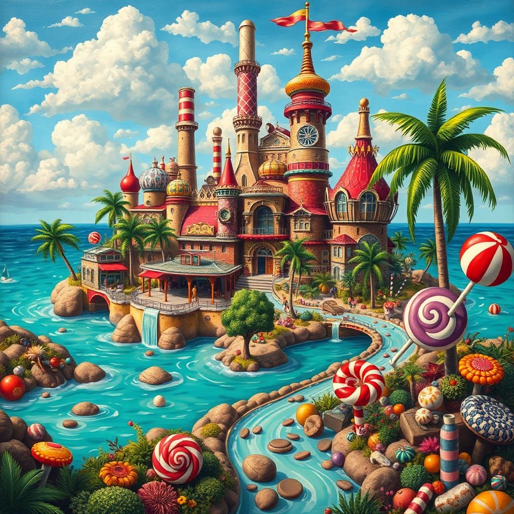 Whimsical Chocolate Factory on Tropical Candy Island