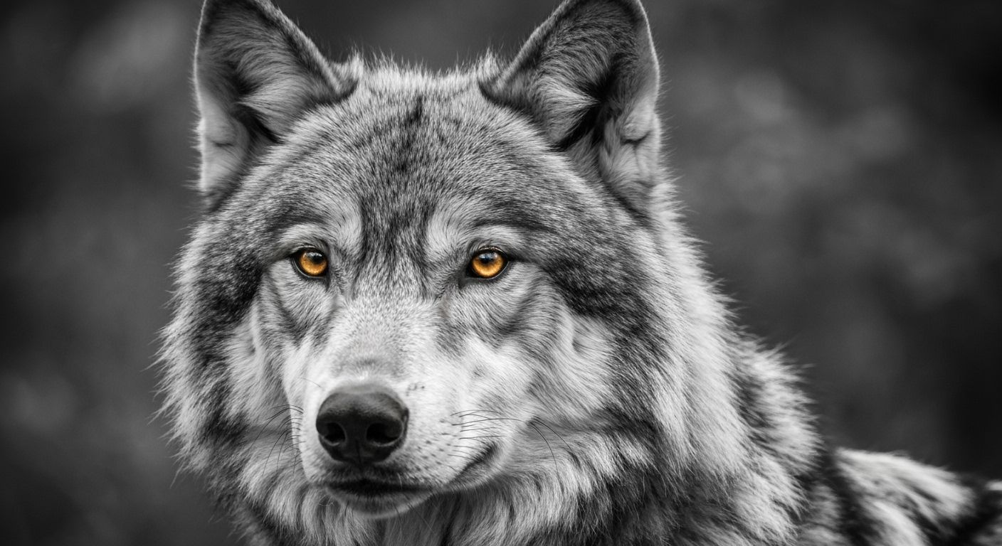 Majestic Wolf Portrait Reflecting Forest Clearing