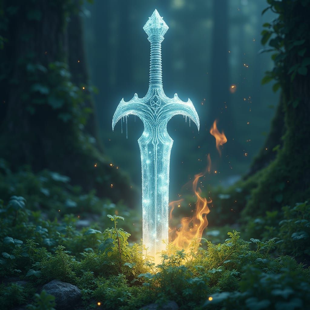 Sword of Frozen Light in Emerald Foliage
