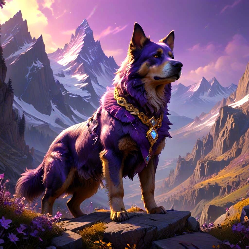 Mountain Dog God in Dark Fantasy Landscape