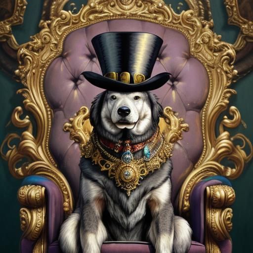 Surreal Australian Turdhound on Throne, Oil Painting