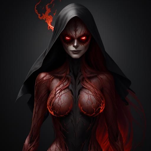 Fiery Woman in Shadow: Super Detailed Photorealism