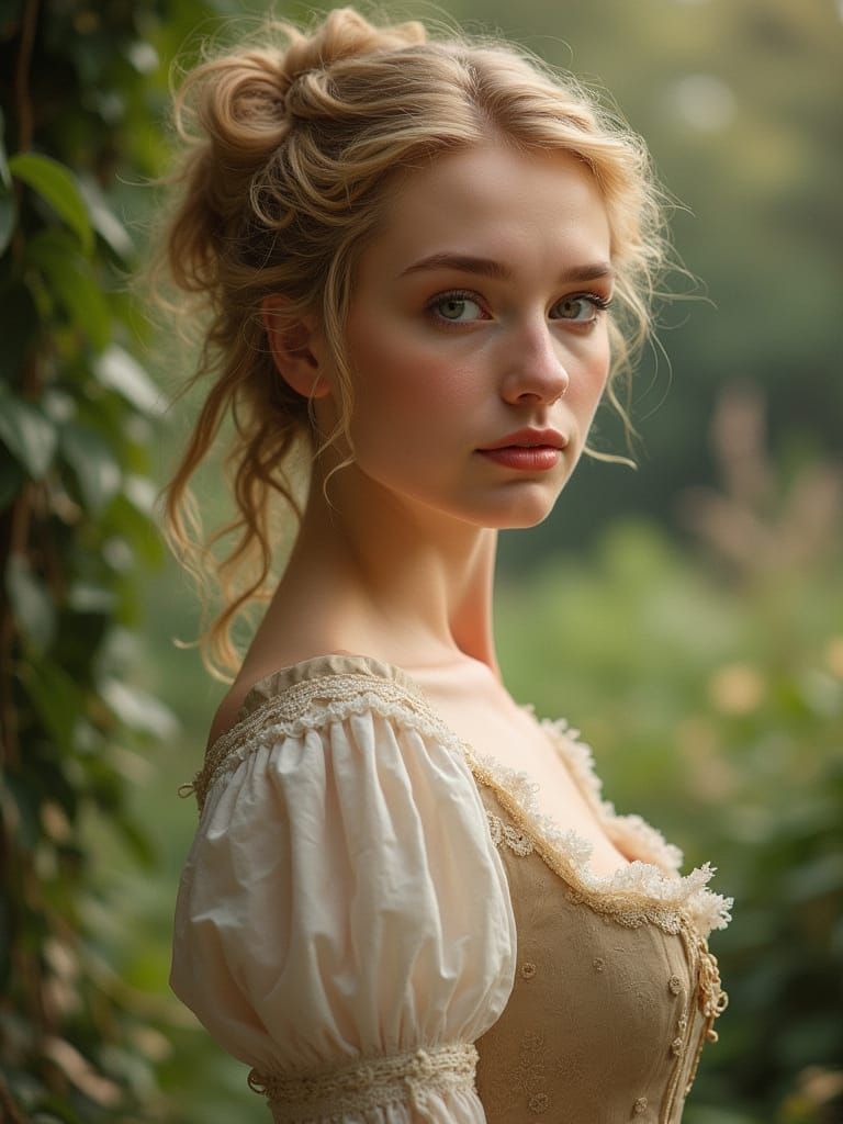 Regency Era Woman in Romantic Garden