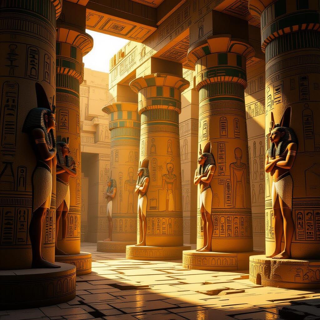Egyptian Temple of Osiris with Intricate Carvings