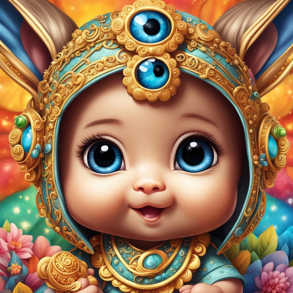 Cute Chibi Babies and Animals in Airbrush Art