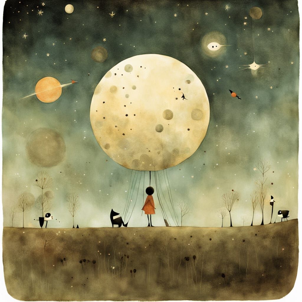 Celestial Aurora Jubilee: Whimsical Wanderer Surreal Paintin...