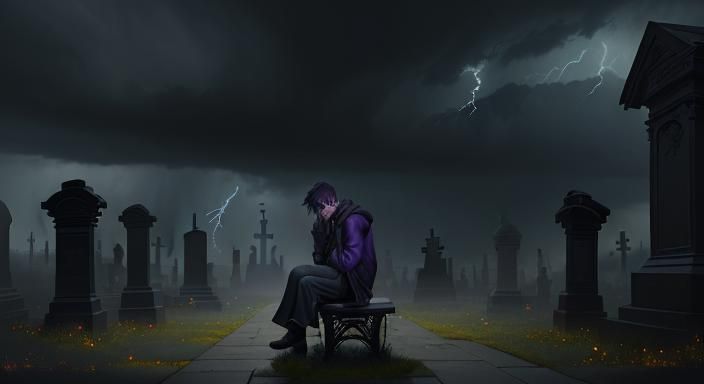 Man in Cemetery, Watercolor Dark Fantasy Art