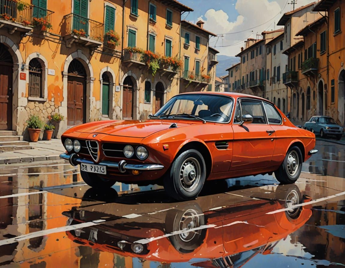 Alfa Romeo at Targa Florio as Gouache Painting