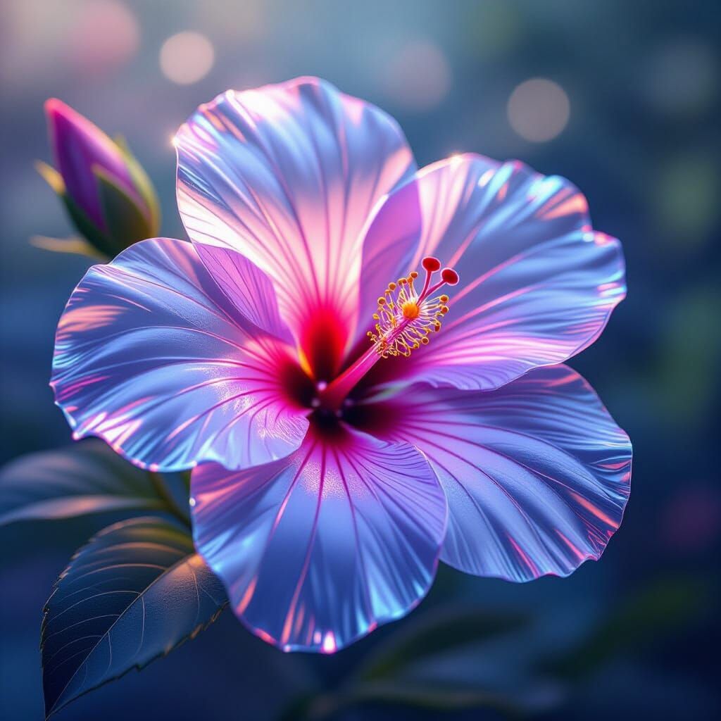 Crystal Hibiscus Flowers in Futuristic Style