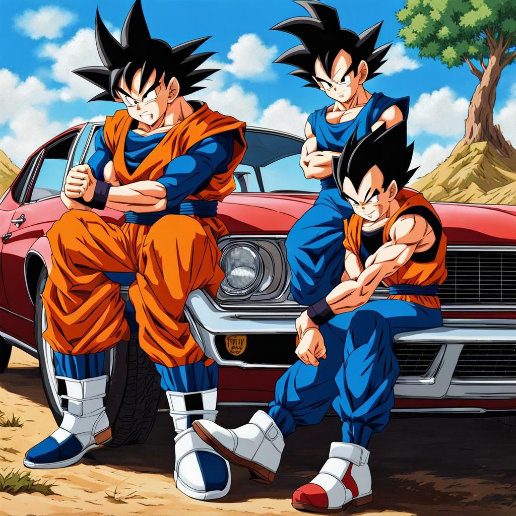 Goku and Vegeta: Stylish Car and Shoe Showcase