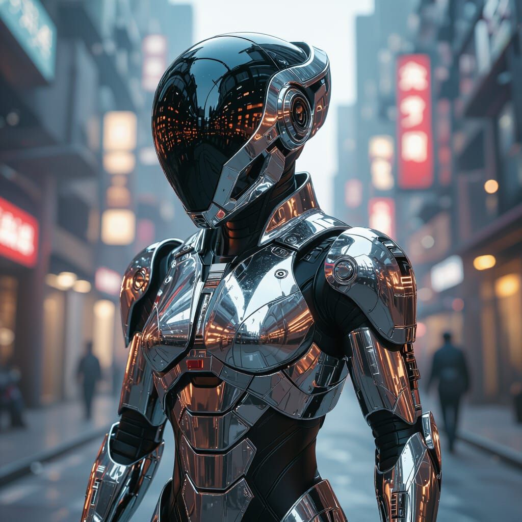 Cyberpunk Alien in Shiny Chrome Suit