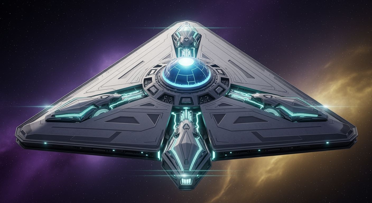 Futuristic Starship with Geometric Design in Deep Space