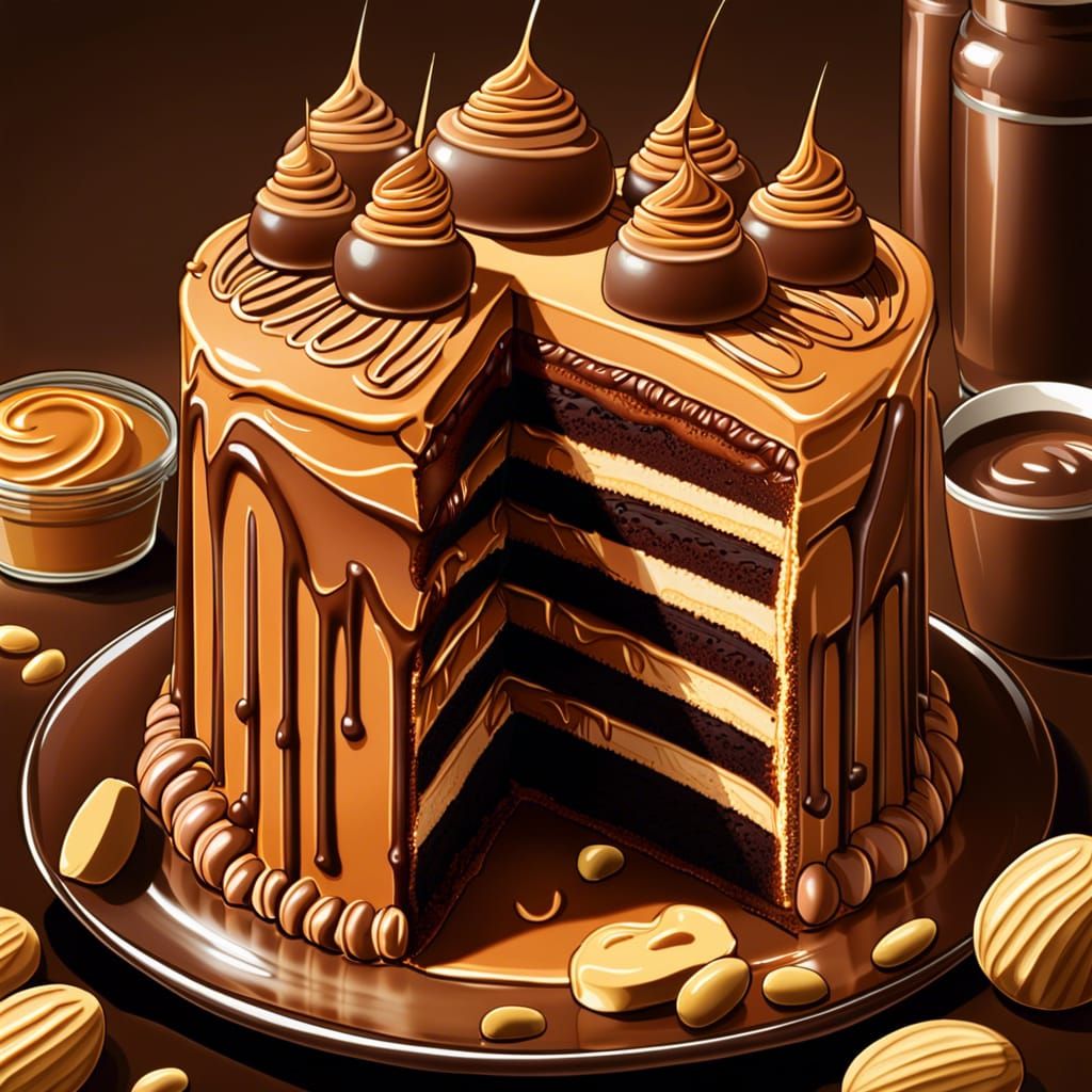 Peanut Butter Chocolate Cake in Anime Style