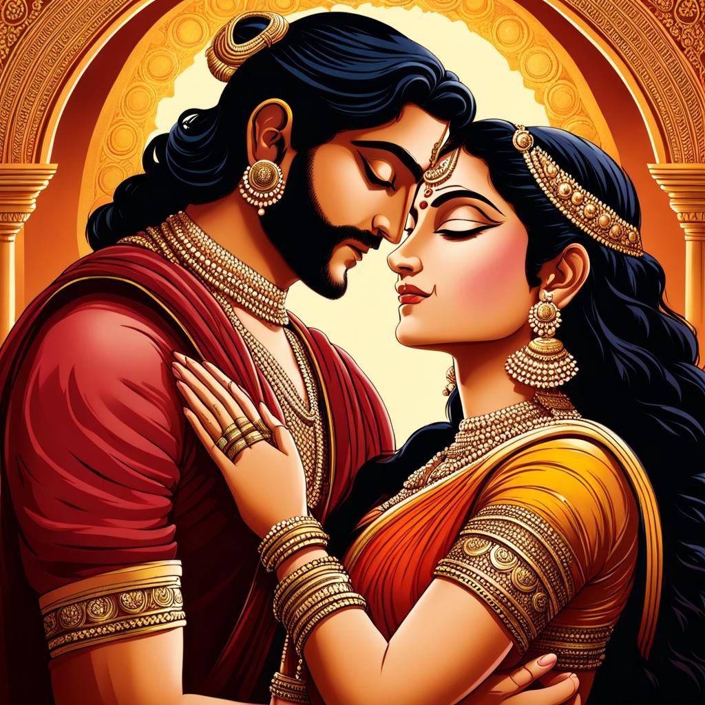 Arjuna and Draupadi Embrace