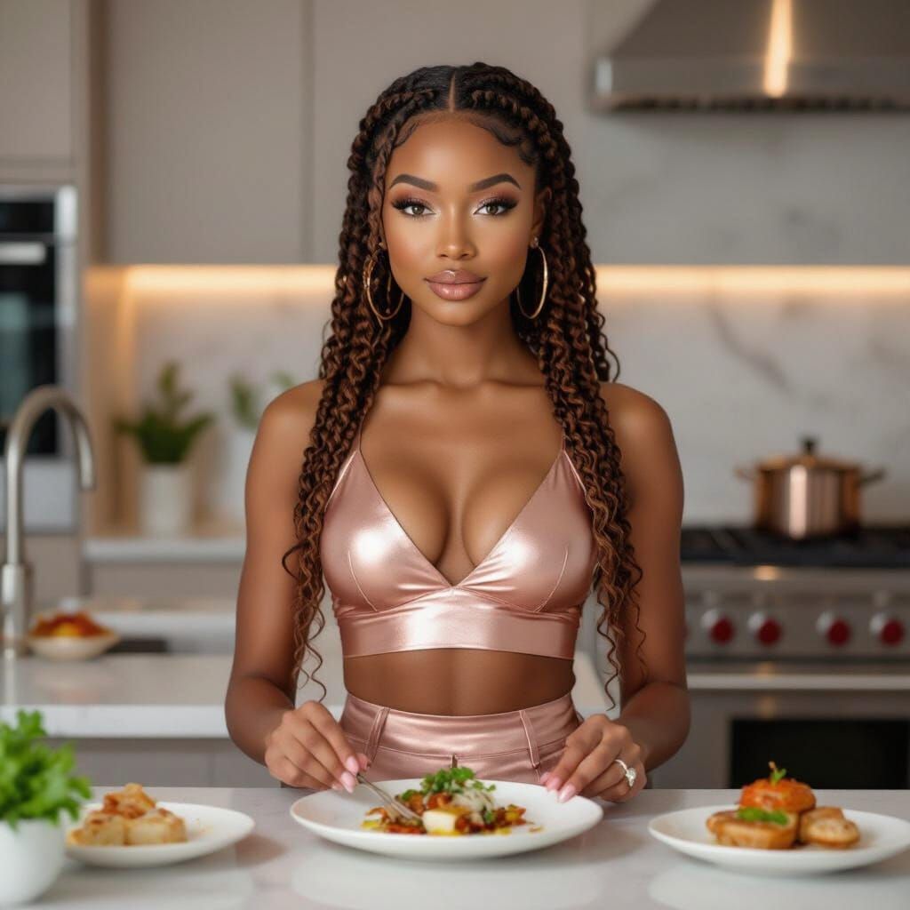 Black Chef in Rose Gold Outfit, Cinematic Lighting