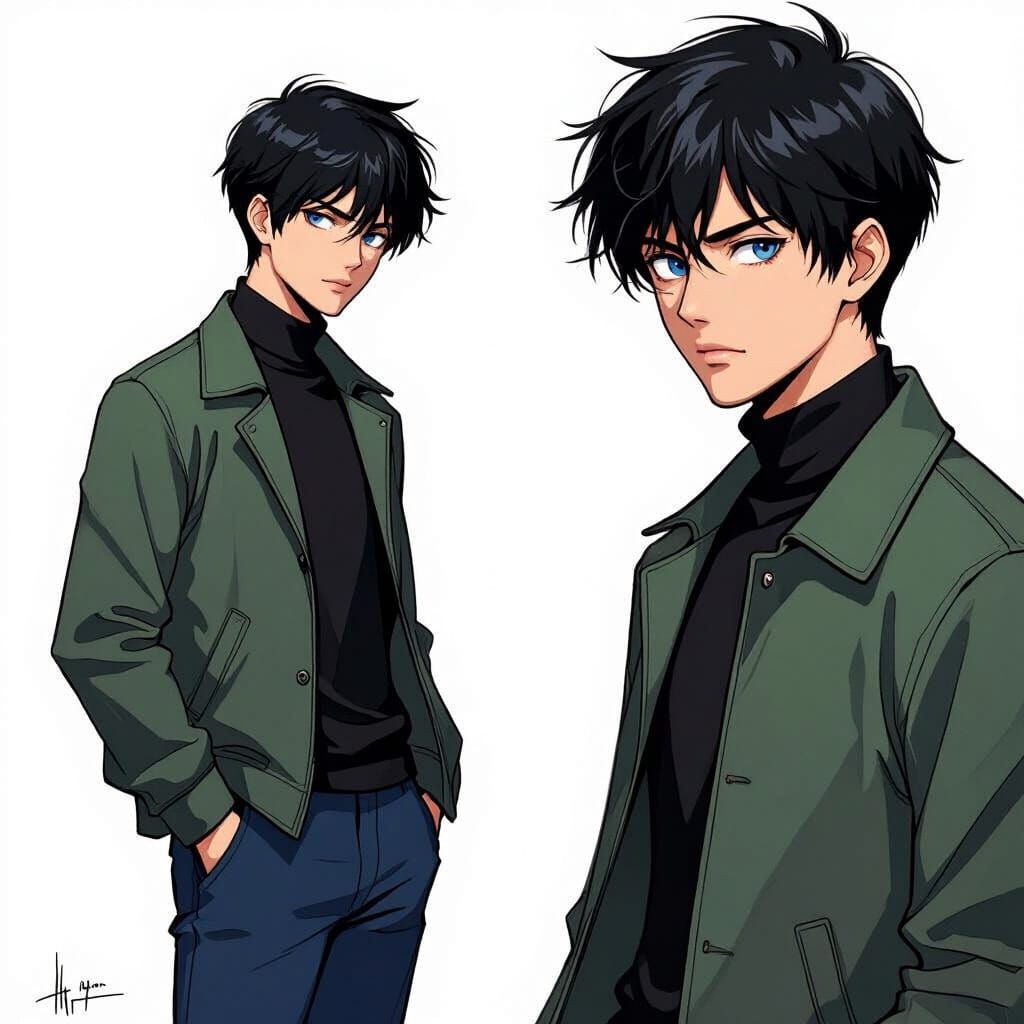 Man with Black Hair in Concept Art Style