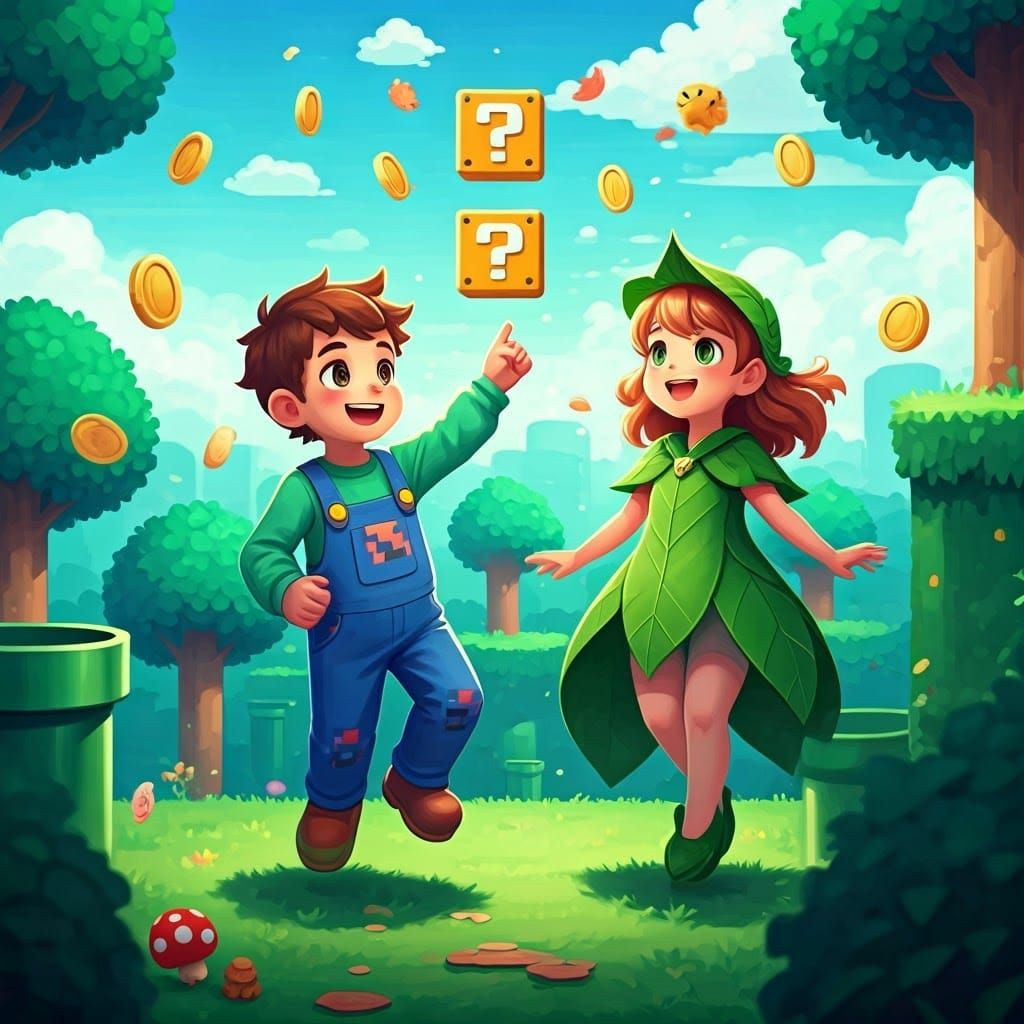 Playful Children in Vibrant Video Game World