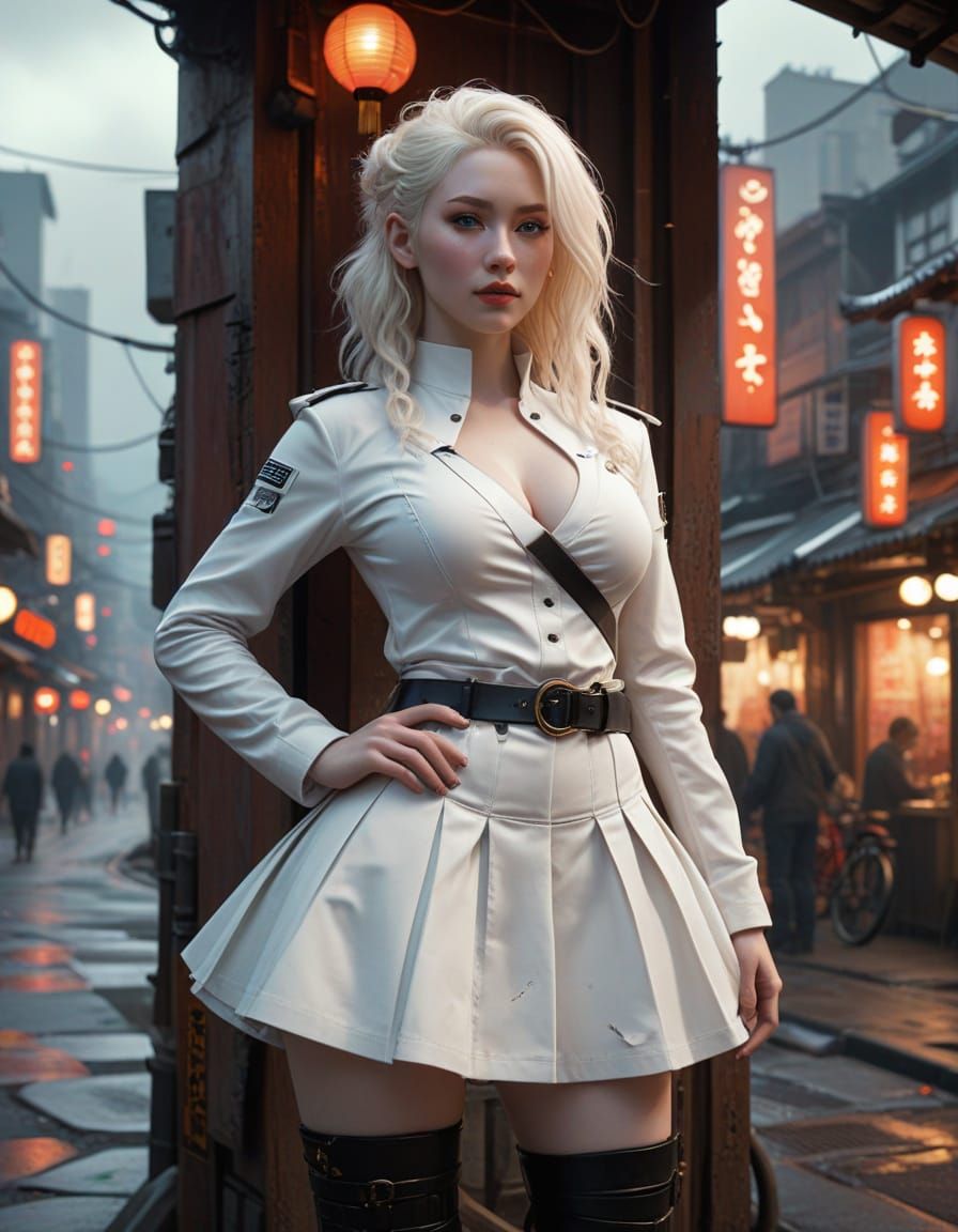 Albino Goddess in Cyberpunk Seattle: Pixar Style