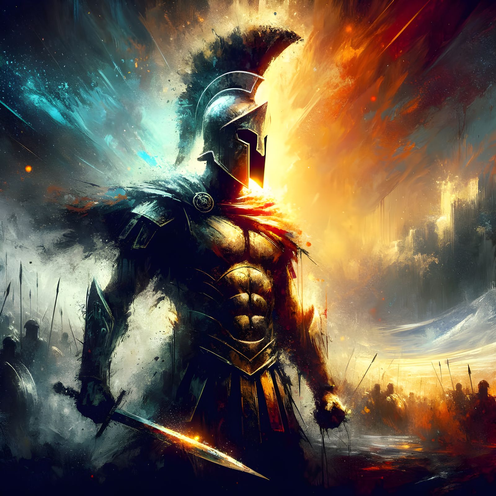 Victorious Spartan Warrior in Splash Art Style